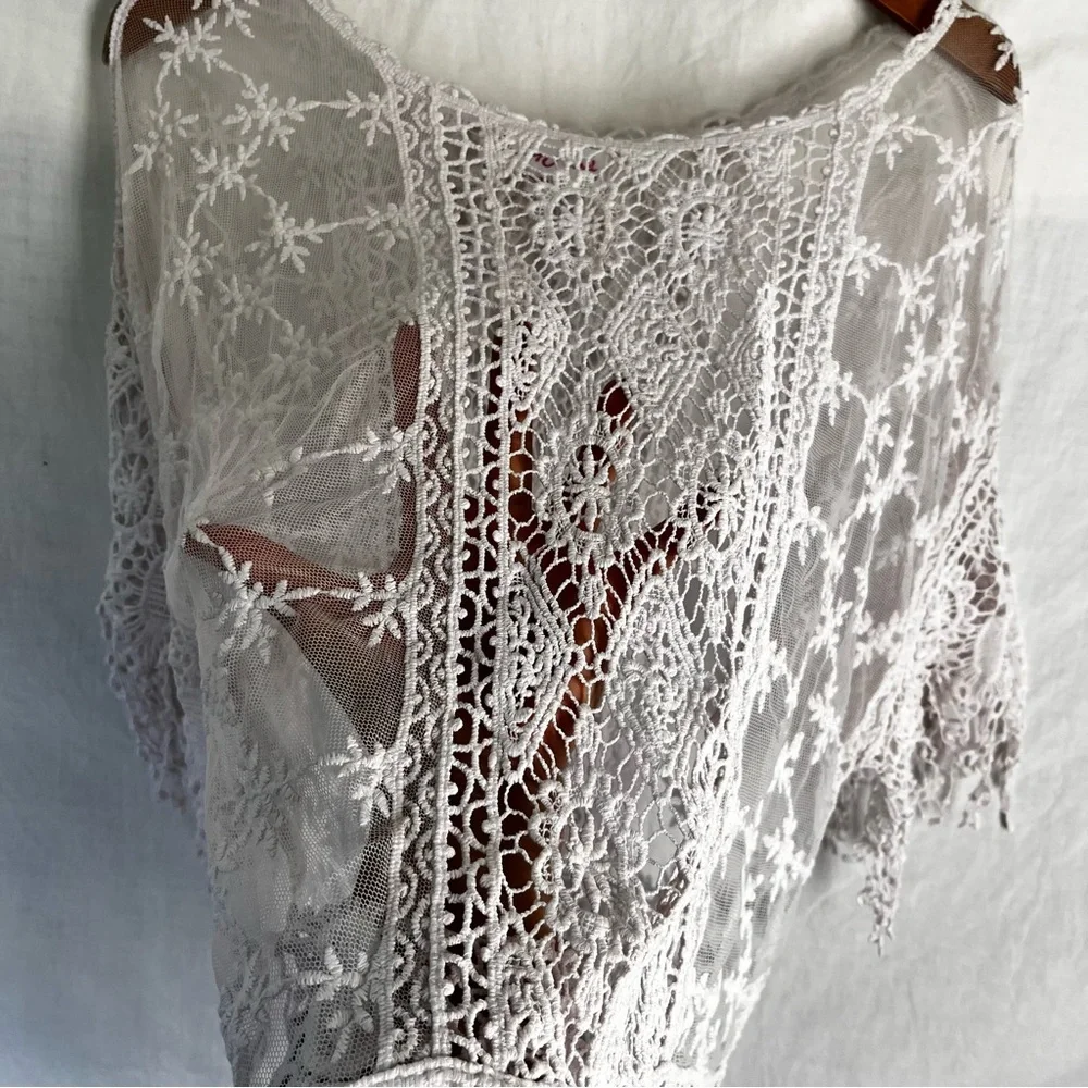 Pretty Angel Women S M Shirt Lace Sheer Mesh Fringe Pinkish White Fairy Coquette